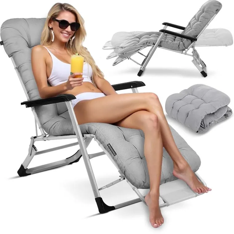 Sofotel, ChillWell, leżak ogrodowy składany z poduszką, szary