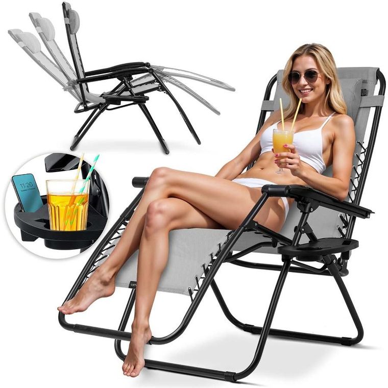 Sofotel, ChillWell, leżak ogrodowy składany z poduszką, szary