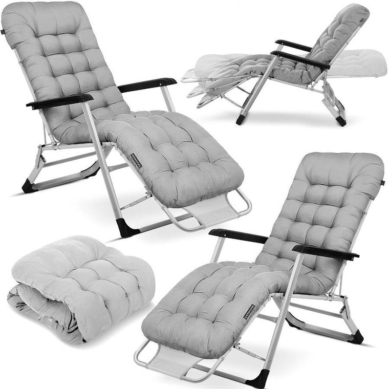 Sofotel, ChillWell, leżak ogrodowy składany z poduszką, szary, zestaw, 2 szt.