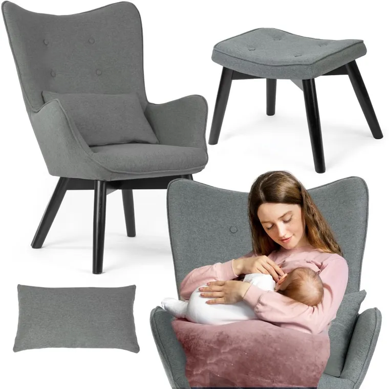 Sofotel, Norse, fotel uszak do karmienia z podnóżkiem, szary