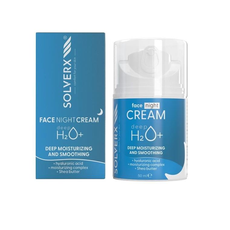 Solverx, Deep H2O+, krem głęboko nawilżający na noc, skóra sucha i odwodniona, 50 ml