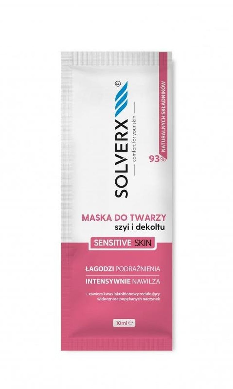 Solverx, Sensitive Skin, maska łagodząca do twarzy, szyi i dekoltu do cery wrażliwej, 10 ml