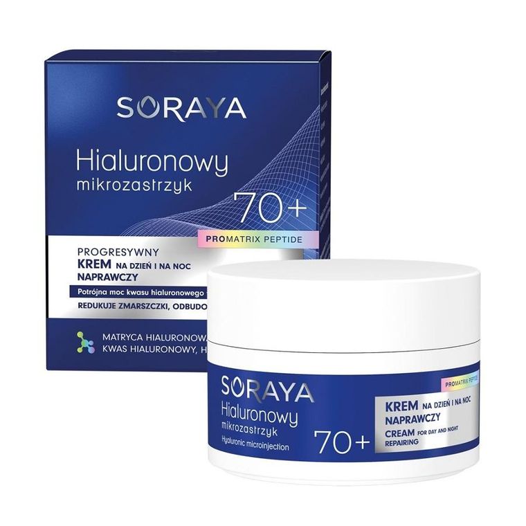 Soraya, Hialuronowy mikrozastrzyk, progresywny krem naprawczy 70+, 50 ml