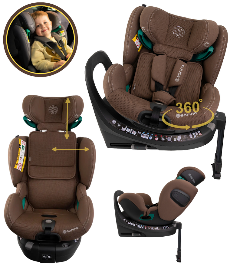 Sorino, Aurora, fotelik samochodowy z bazą, 360°, chocolate, 40-150 cm