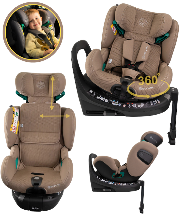 Sorino, Aurora, fotelik samochodowy z bazą, 360°, mocha, 40-150 cm