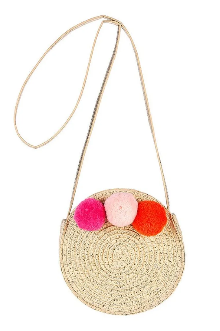 Souza! Alba, torebka na ramię dla dzieci, okrągła słomkowa, pompony