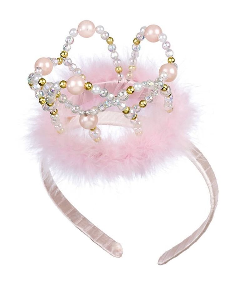 Souza! Alexandra, opaska z futerkiem i koroną, jasnoróżowa