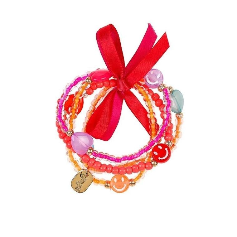 Souza! Ana, bransoletki z koralików, z uśmiechniętymi minkami, pomarańczowo-różowe, 4 szt.