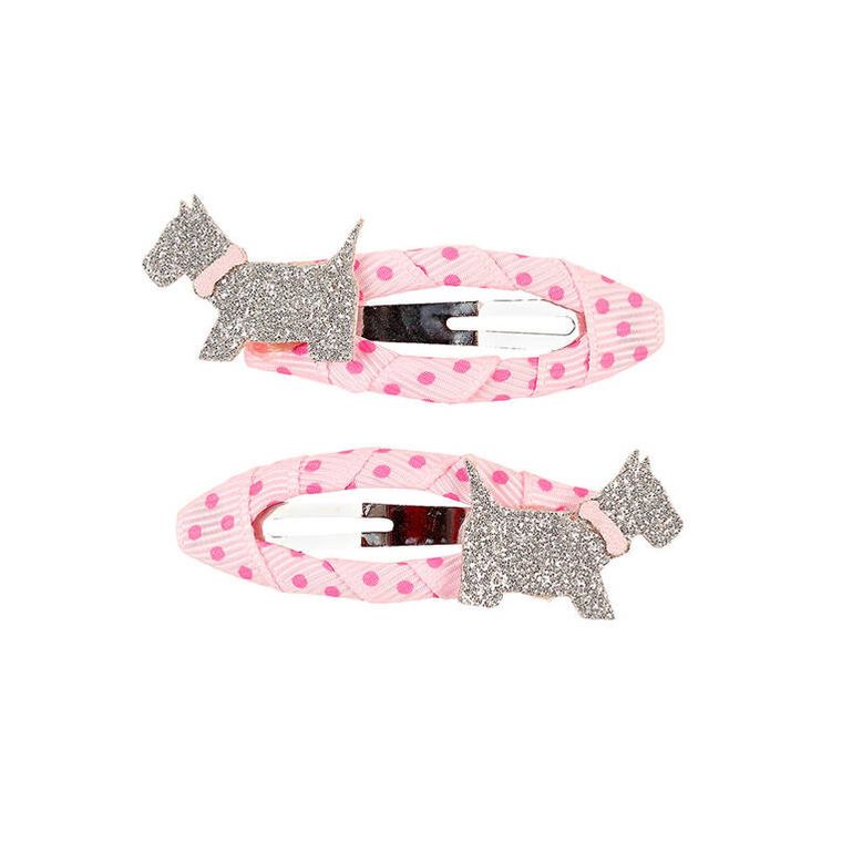 Souza! spinki do włosów owinięte wstążką z brokatowym psem, różowe, 2 szt.