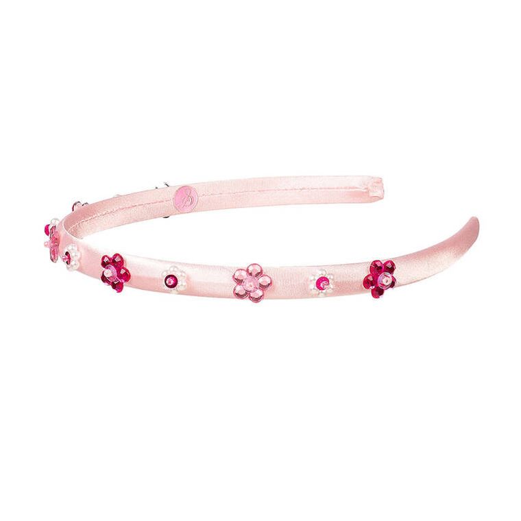 Souza! Verla, opaska z kwiatuszkami z kryształków i perełek, różowa