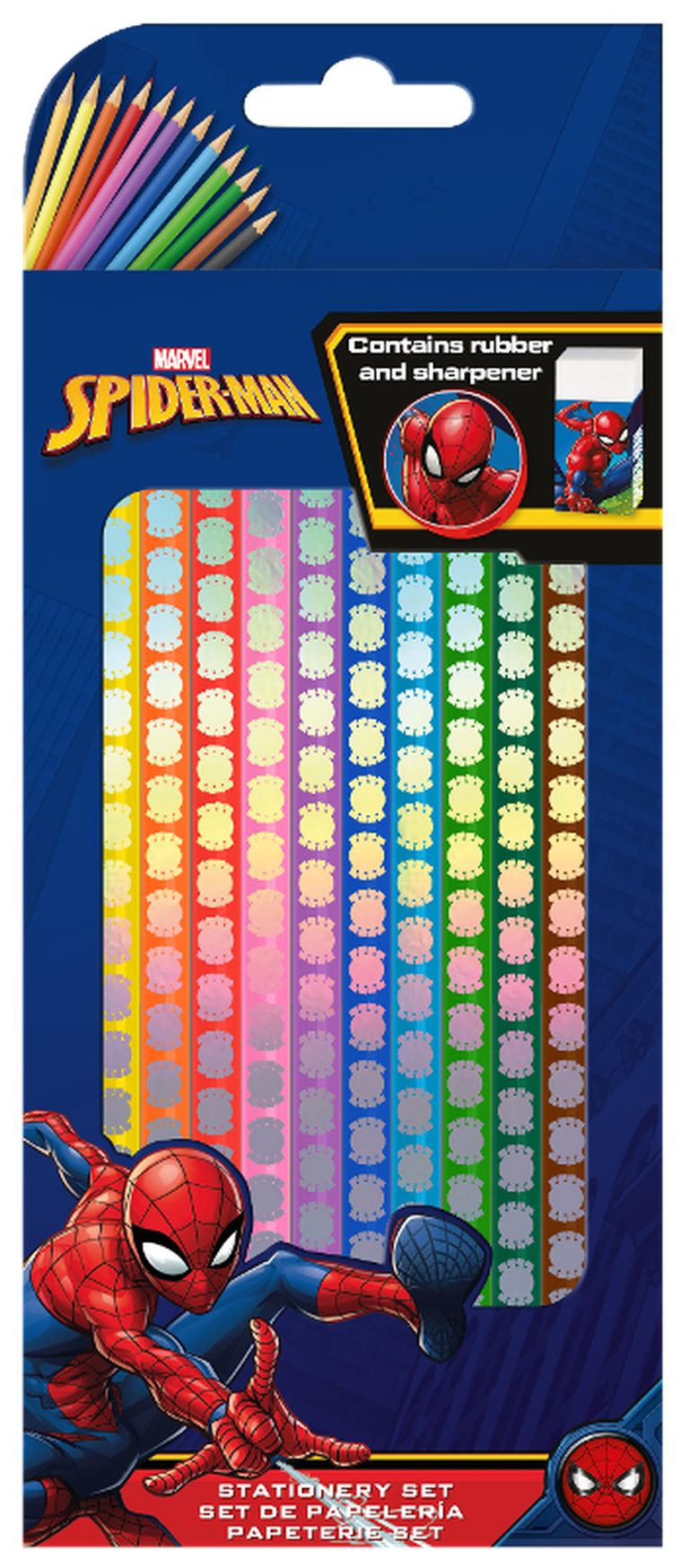 Spider-Man, kredki, gumka, temperówka, 12 kolorów