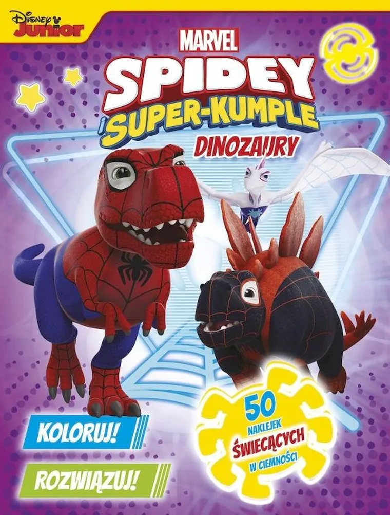 Spidey i super-kumple. Dinozaury. Koloruj! Rozwiązuj! 50 naklejek świecących w ciemności