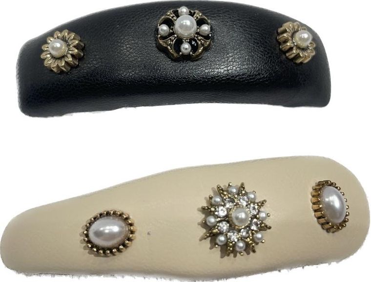 Spinki do włosów, czarna i beżowa, 2 szt.