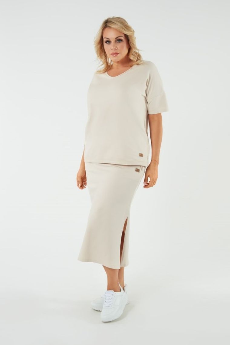 Spódnica damska, plus size, beżowa, Stella, Italian Fashion