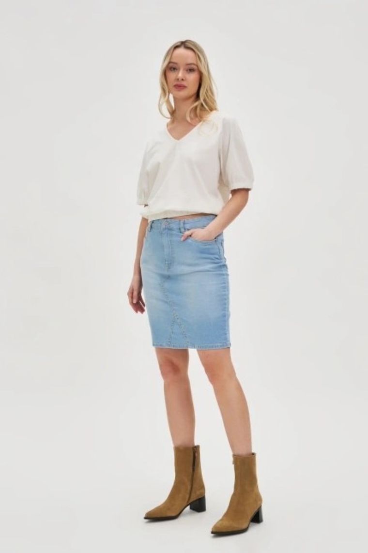 Spódnica jeansowa damska, niebieska, Moodo