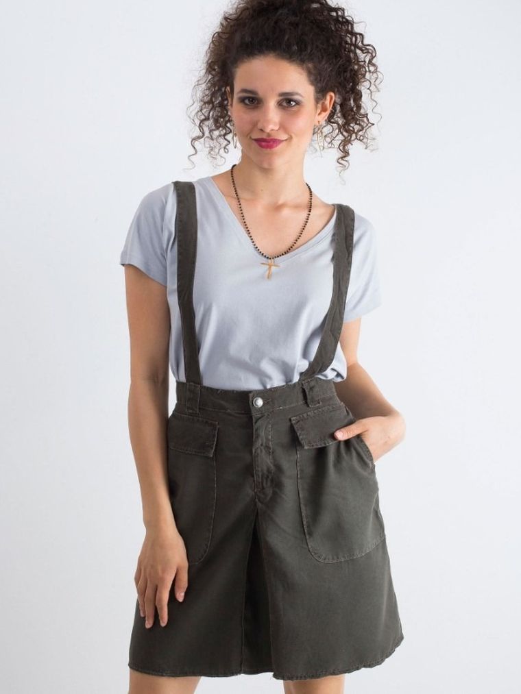 Spódnica ogrodniczka damska, khaki, Italy Moda