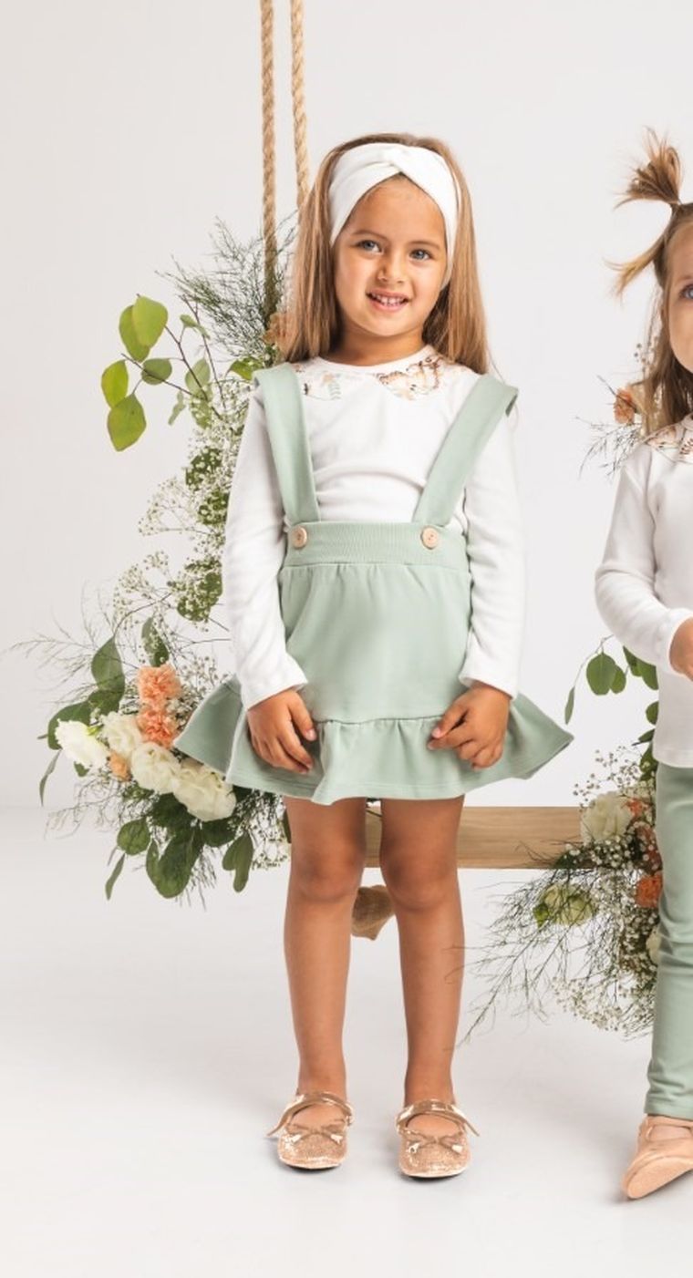 Spódnica ogrodniczka dziewczęca, jasnozielona, Nicol