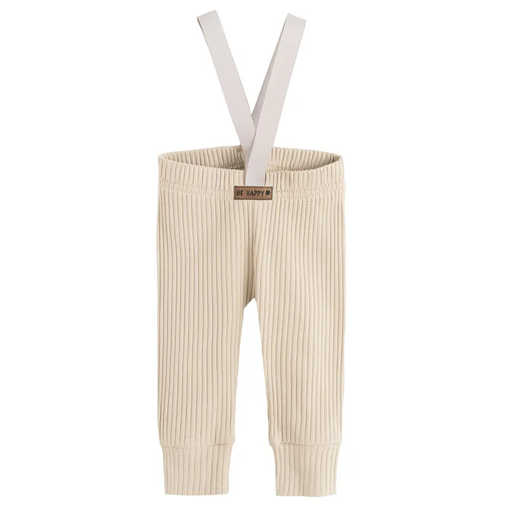 Spodnie chłopięce na szelkach, prążkowane, beżowe, Nicol