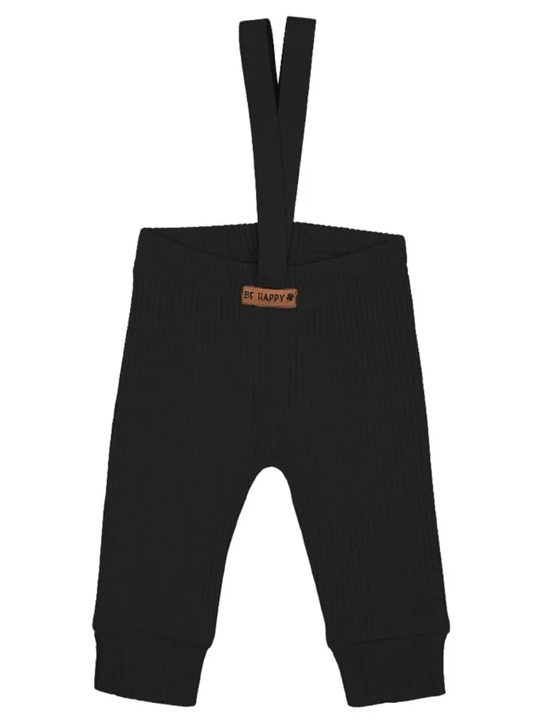 Spodnie chłopięce na szelkach, prążkowane, czarne, Nicol
