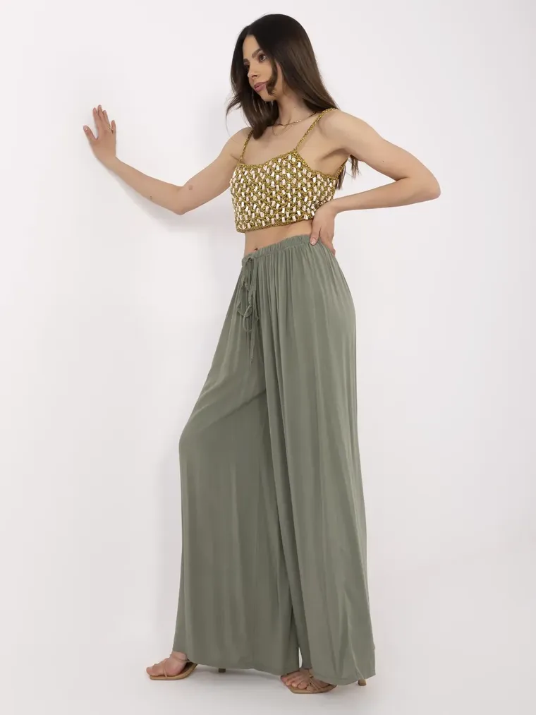 Spodnie damskie, khaki, Italy Moda