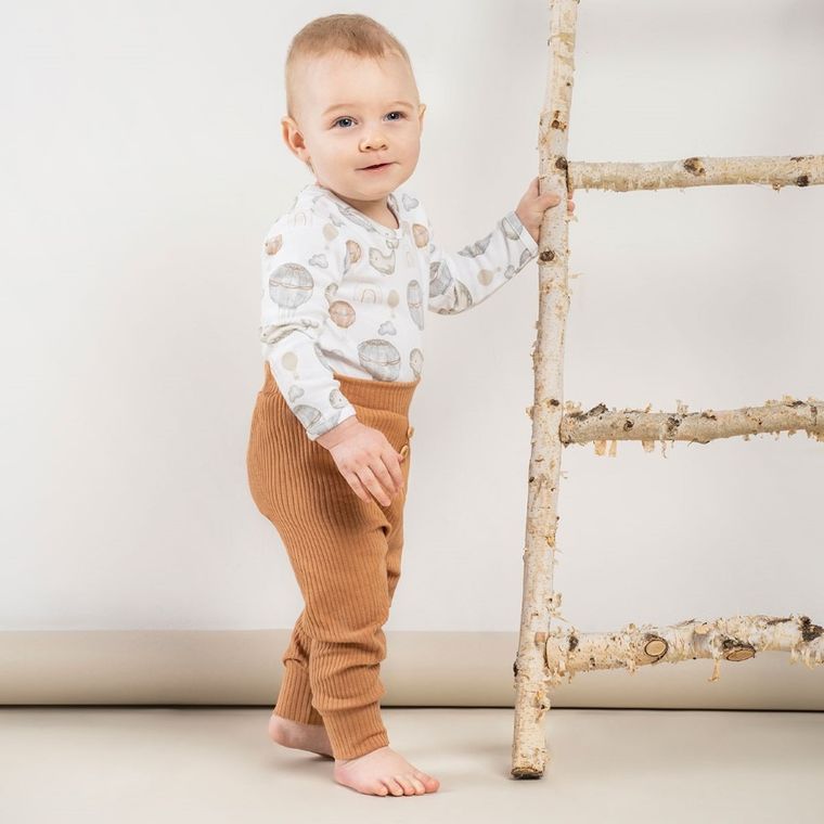 Spodnie dresowe chłopięce, prążkowane, brązowe, Nicol