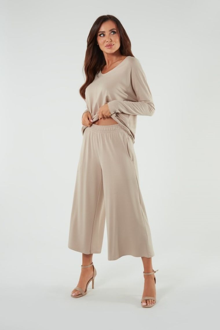 Spodnie dresowe damskie 7/8, beżowe, Soler, Italian Fashion