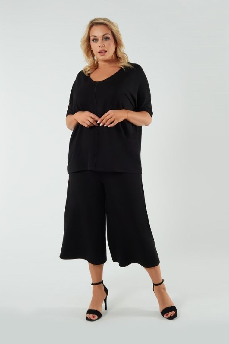 Spodnie dresowe damskie 7/8, plus size, czarne, Soler, Italian Fashion