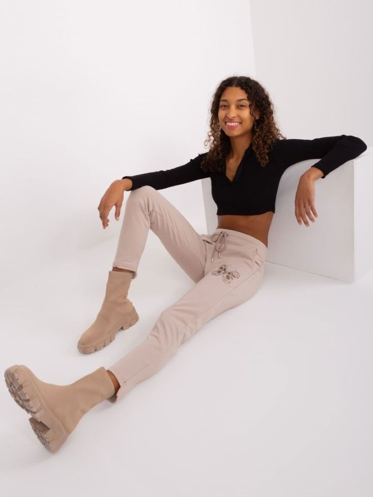 Spodnie dresowe damskie, beżowe, Relevance