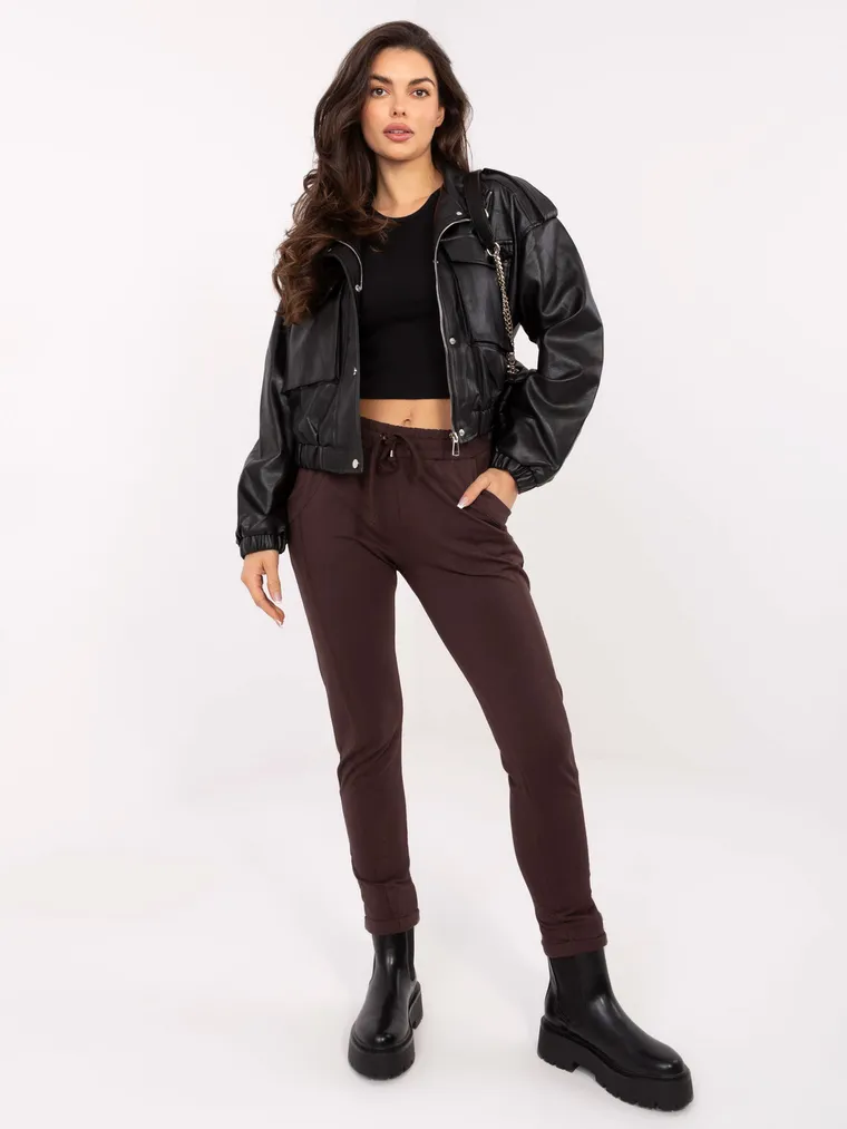 Spodnie dresowe damskie, brązowe, Basic Feel Good