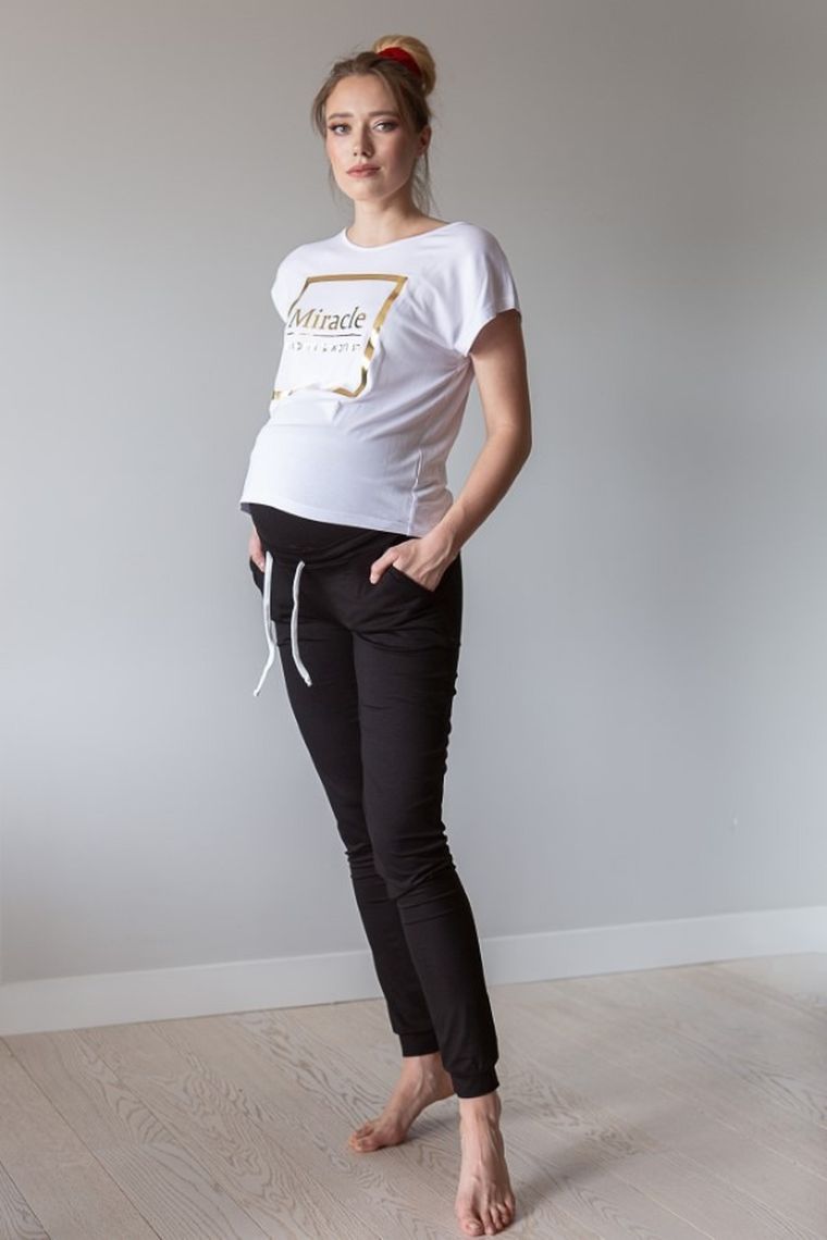 Spodnie dresowe damskie, ciążowe, czarne, odpinany pas, Miracle