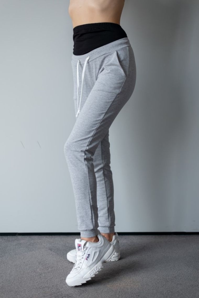 Spodnie dresowe damskie, ciążowe, jasnoszare, odpinany pas, Miracle