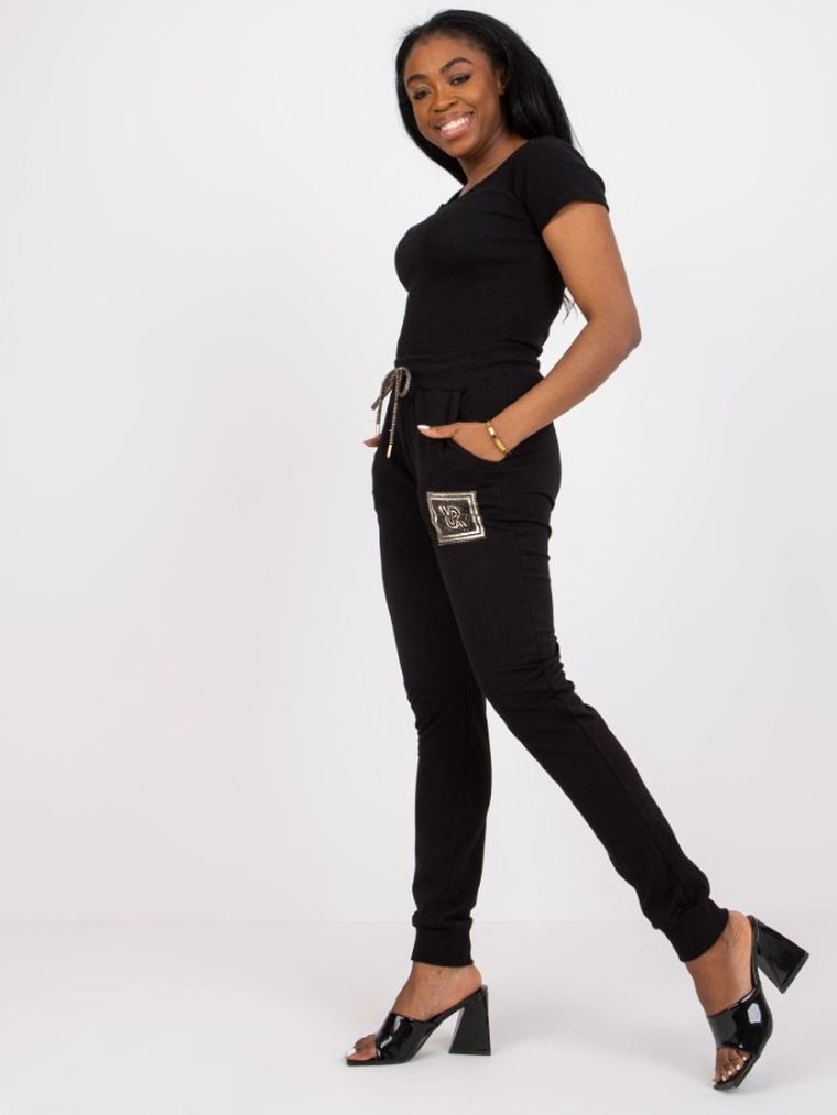 Spodnie dresowe damskie, czarne, Relevance