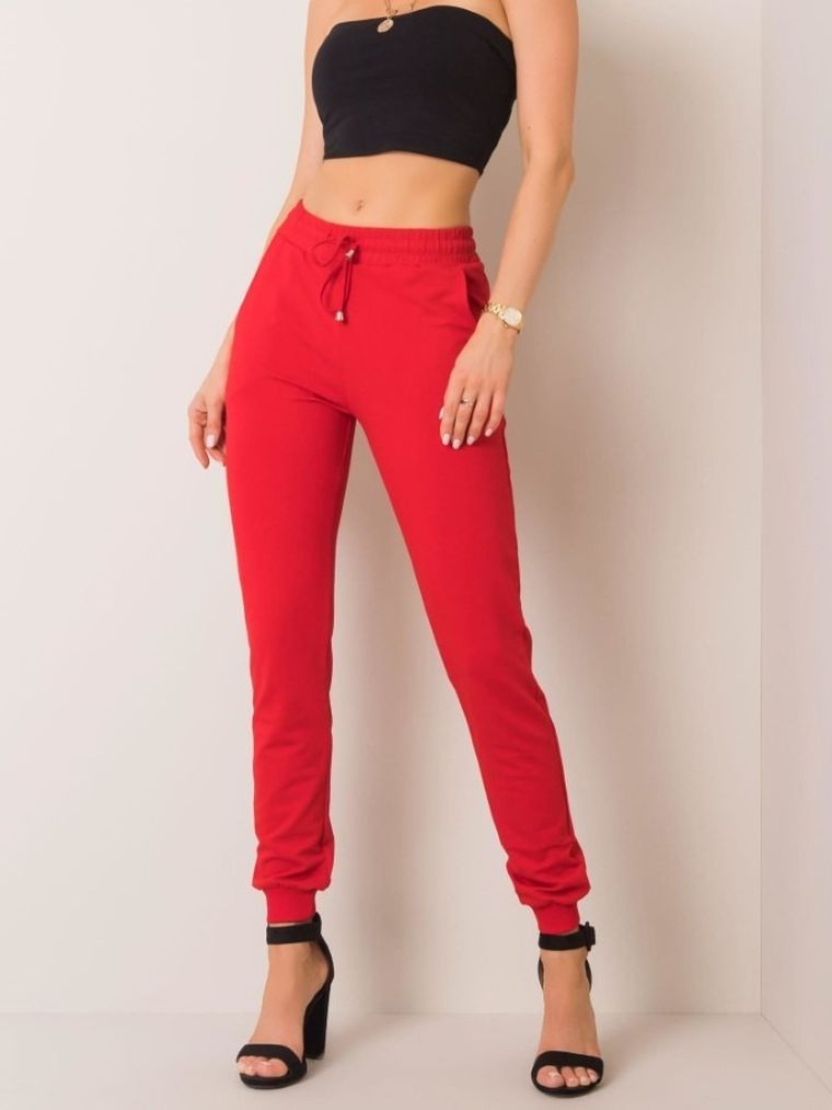 Spodnie dresowe damskie, czerwone, Basic Feel Good