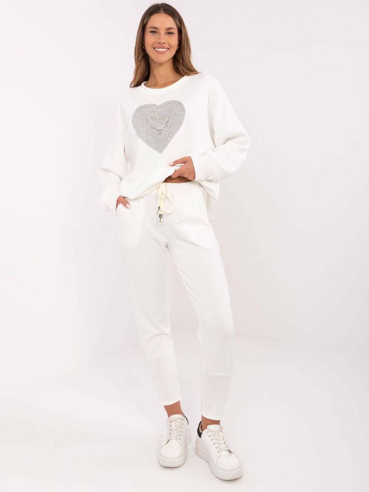Spodnie dresowe damskie, ecru, Italy Moda