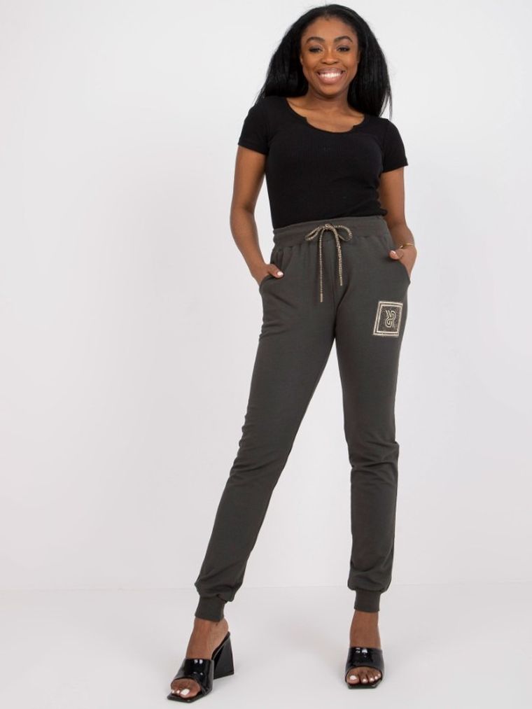 Spodnie dresowe damskie, khaki, Relevance