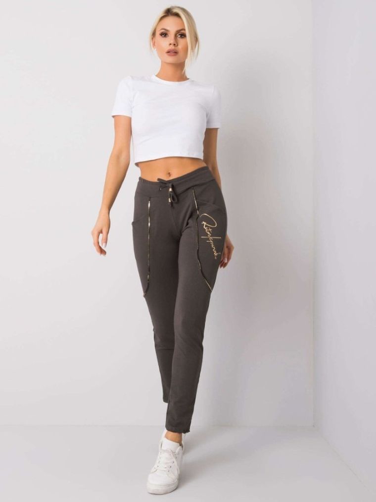 Spodnie dresowe damskie, khaki, Relevance