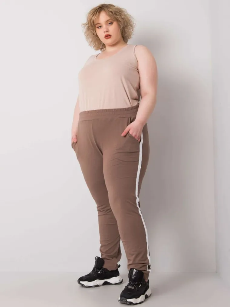 Spodnie dresowe damskie, plus size, beżowe, Basic Feel Good