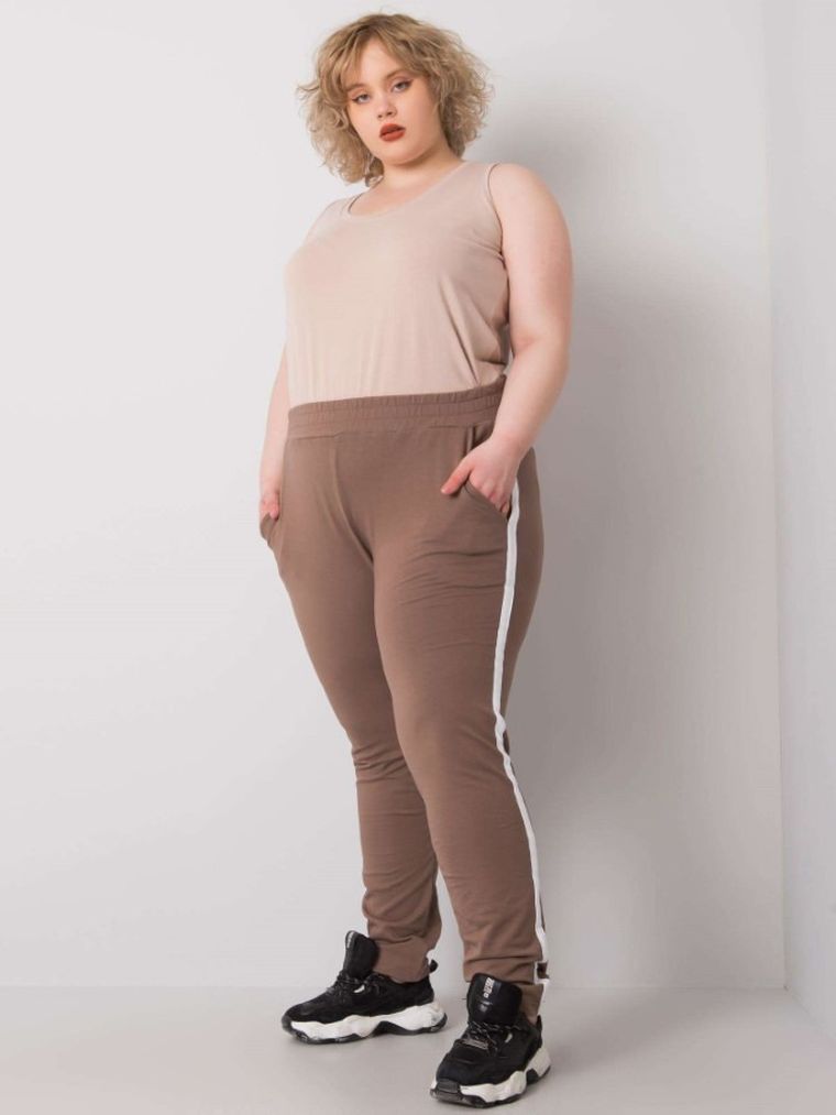 Spodnie dresowe damskie, plus size, beżowe, Basic Feel Good