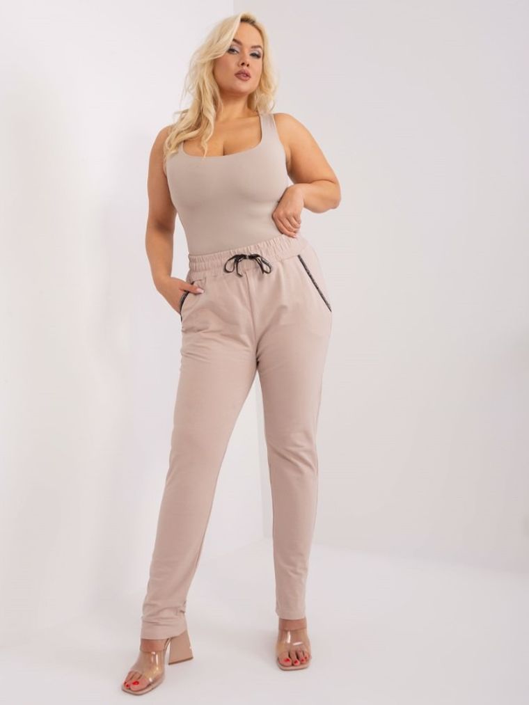 Spodnie dresowe damskie, plus size, beżowe, Relevance