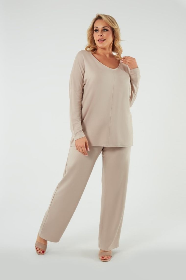 Spodnie dresowe damskie, plus size, beżowe, Soler, Italian Fashion