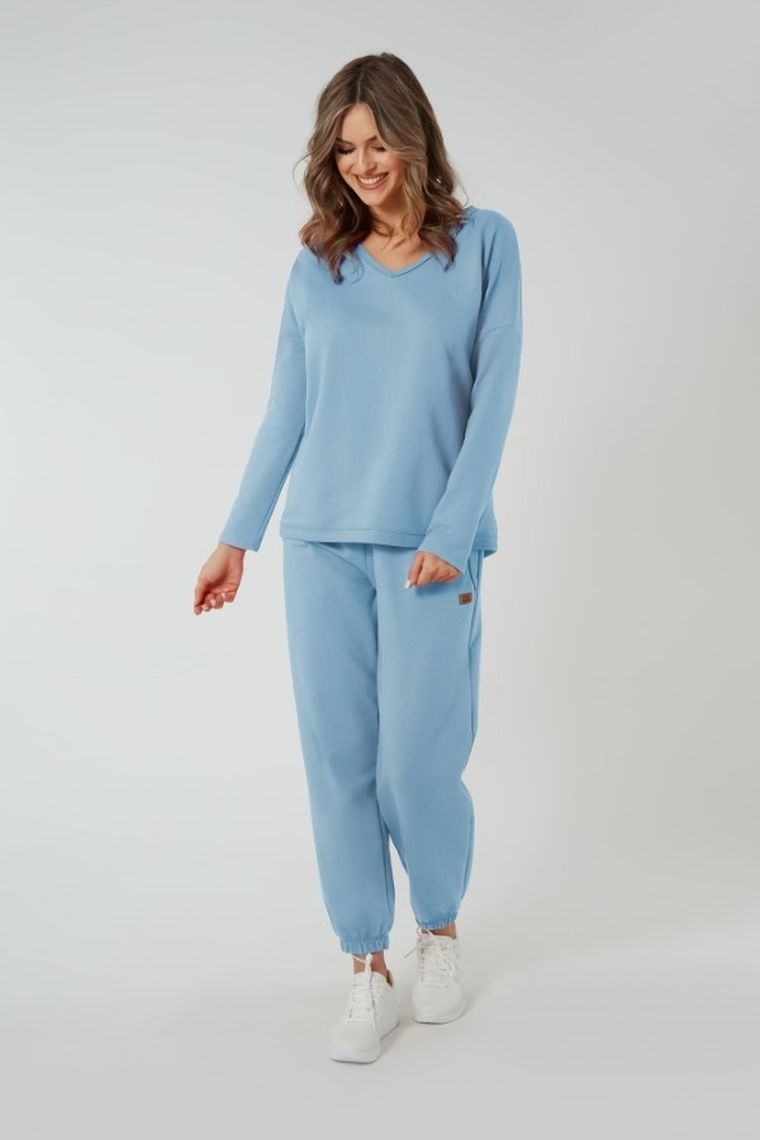 Spodnie dresowe damskie, plus size, niebieskie, Madri, Italian Fashion