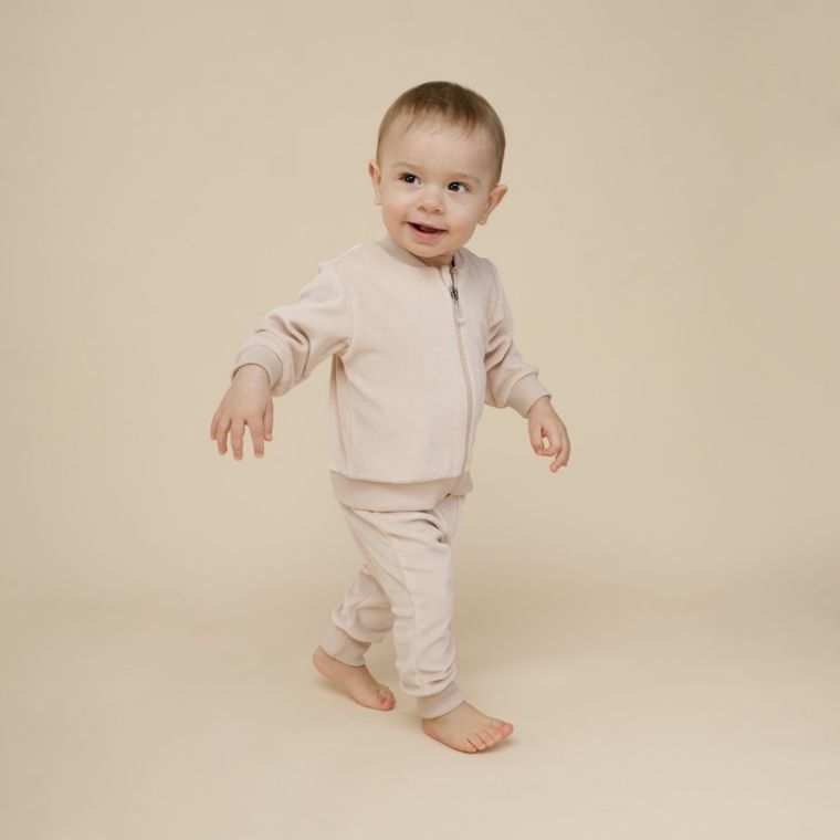 Spodnie dresowe dziecięce, welurowe, beżowe, Pinokio