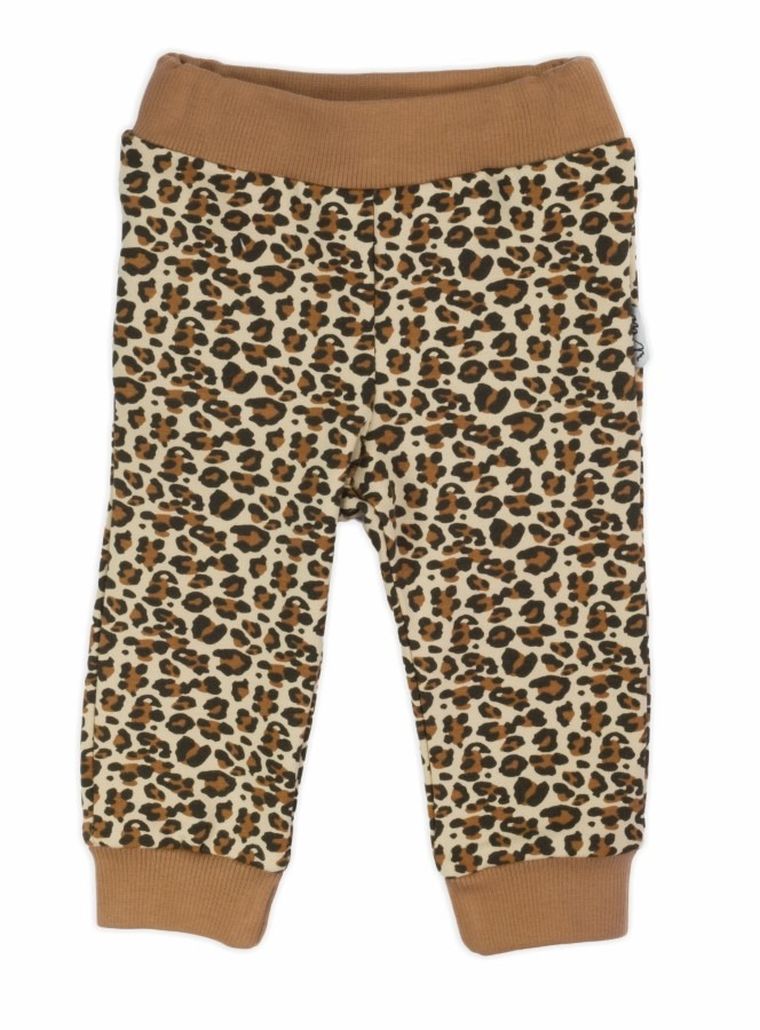 Spodnie dresowe dziewczęce, brązowo-beżowe, panterka, Nicol