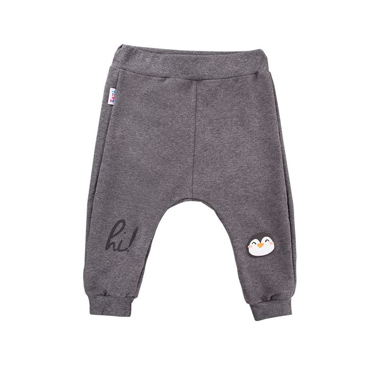 Spodnie dresowe niemowlęce, szare, pingwin, Eevi