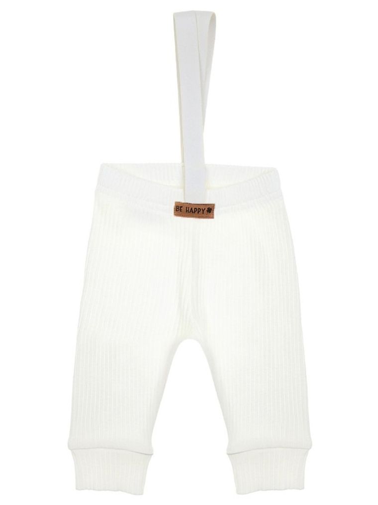 Spodnie dziewczęce na szelkach, prążkowane, ecru, Nicol