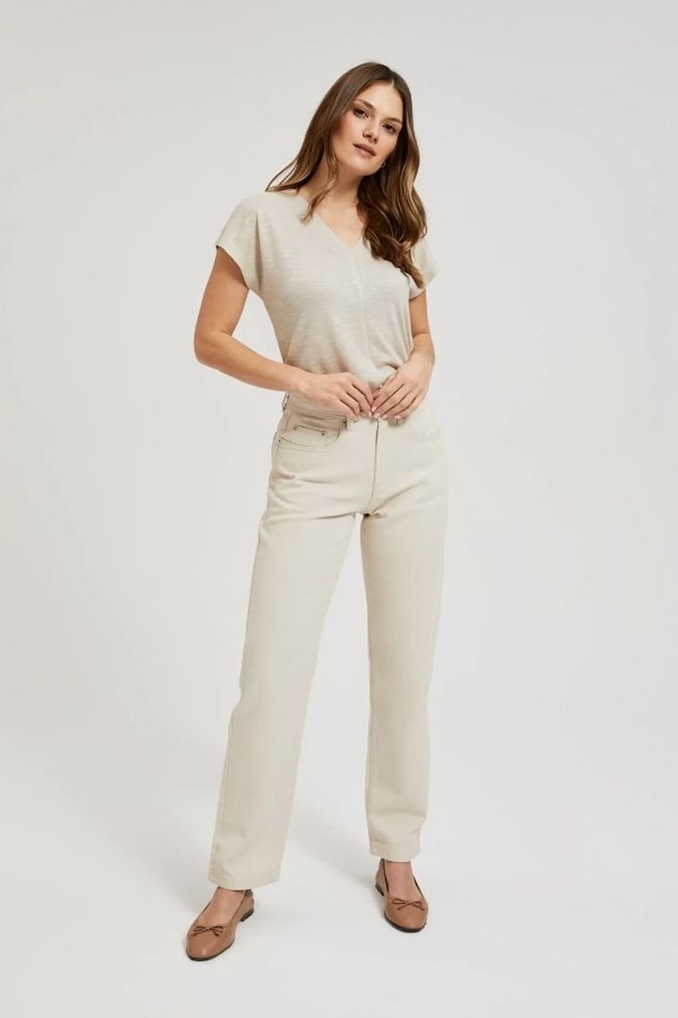 Spodnie jeansowe damskie, beżowe, Moodo