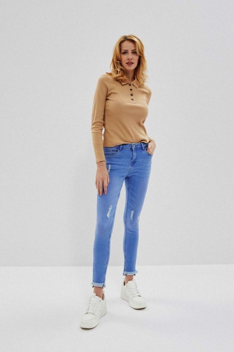 Spodnie jeansowe damskie, medium waist, niebieskie, Moodo