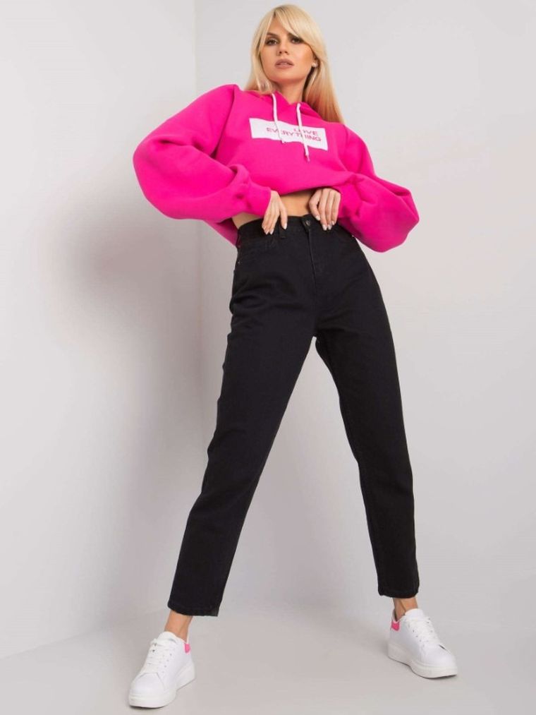 Spodnie jeansowe damskie, mom fit, czarne, Rue Paris