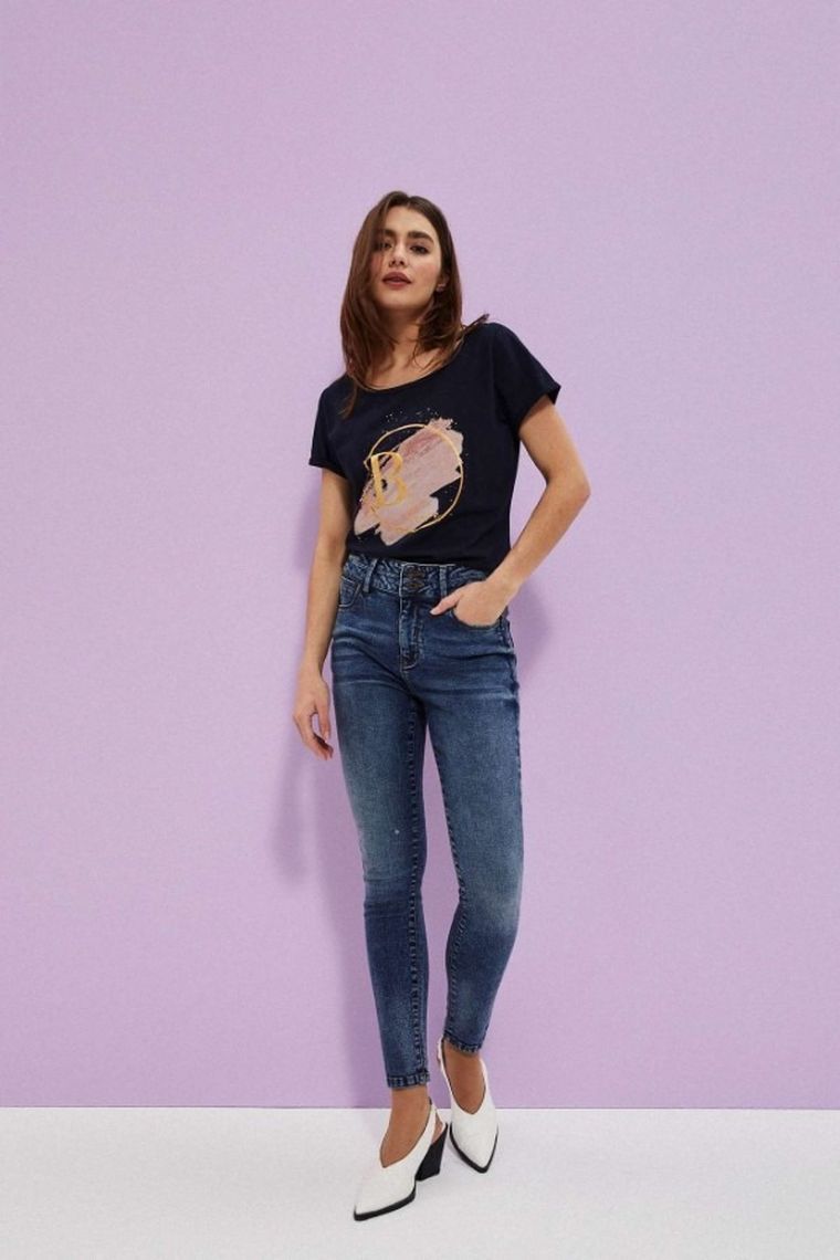 Spodnie jeansowe damskie, push up, granatowe, Moodo