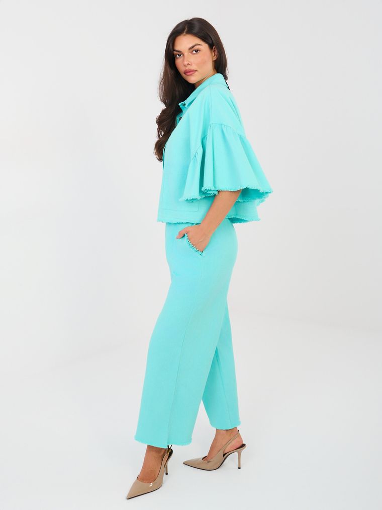 Spodnie jeansowe damskie, turkusowe, Italy Moda